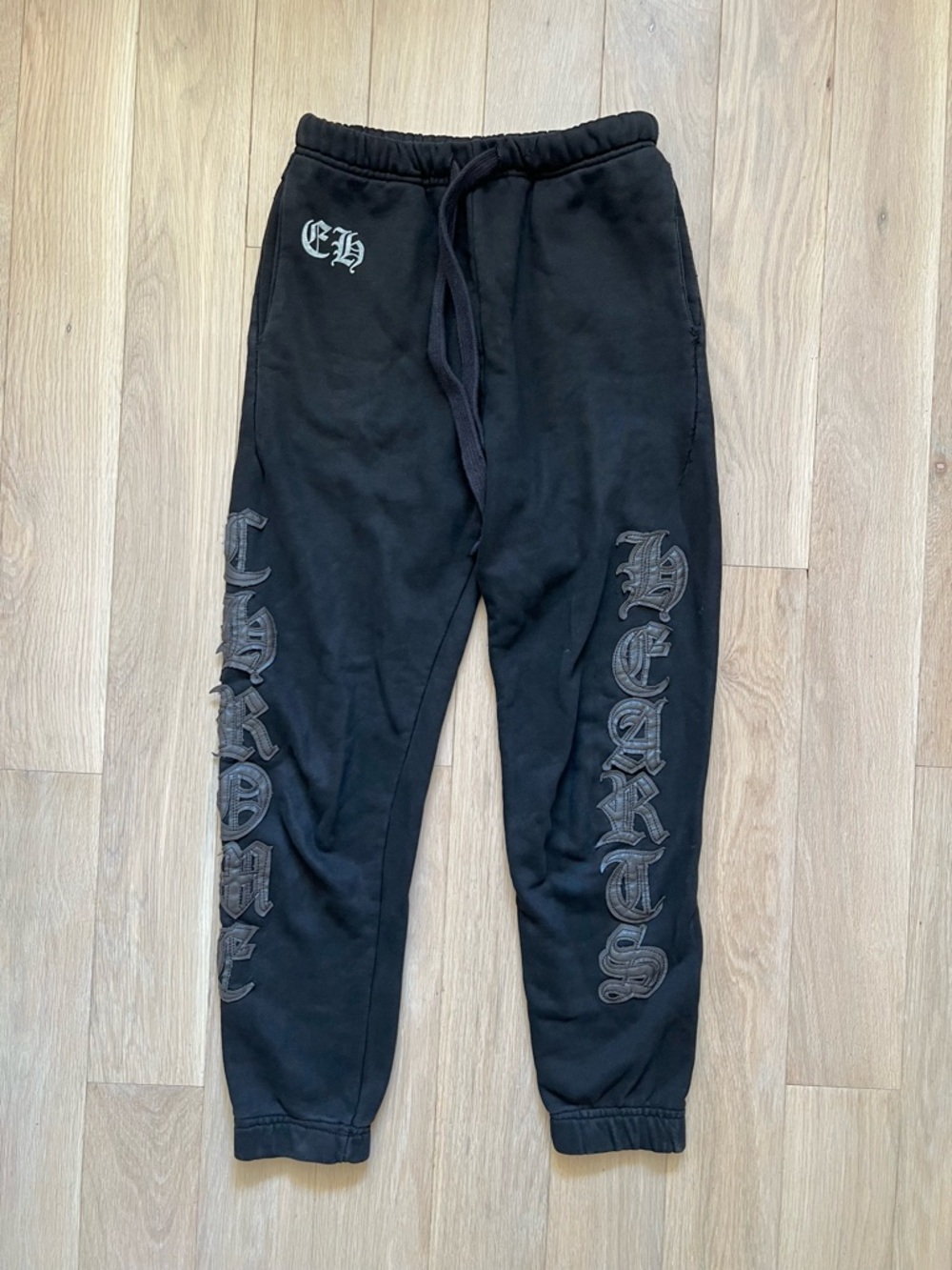 Chrome Hearts Black Sweatpants with Leather Logo & Horseshoe Small